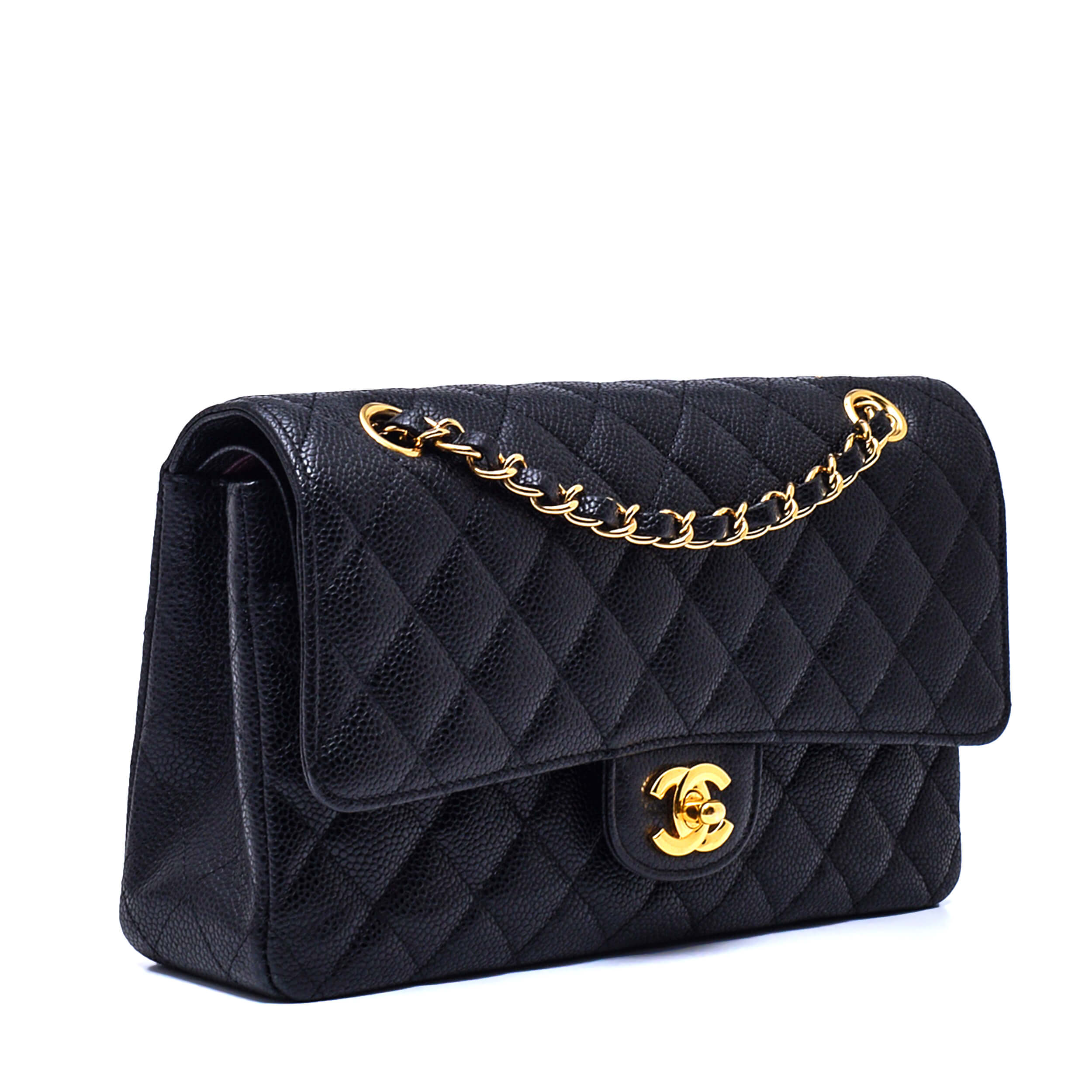 Chanel - Black Quilted Caviar Leather 11.12 Double Flap Bag